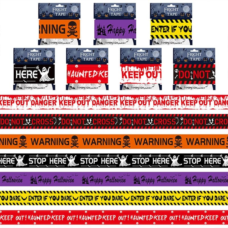 Halloween Skull Head Warning Window Prop: Plastic Warning Line