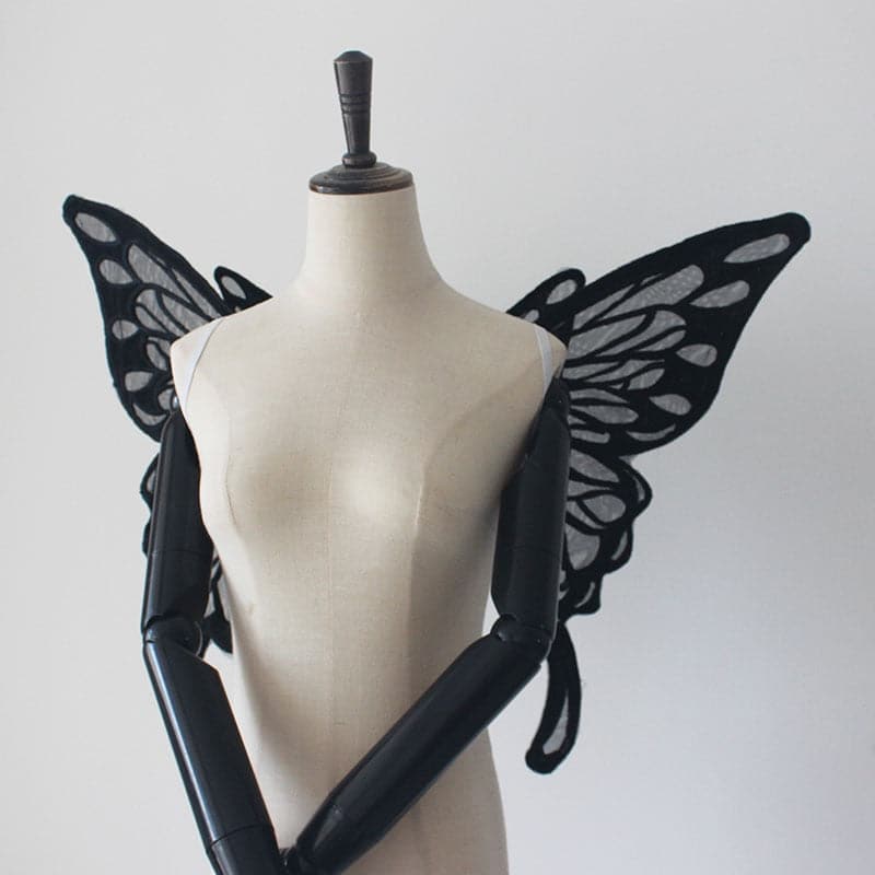 Handmade Lace Embroidery Butterfly Wings Shooting Props Lolita Black White Diffuse Exhibition Cosplay Party Back Decoration