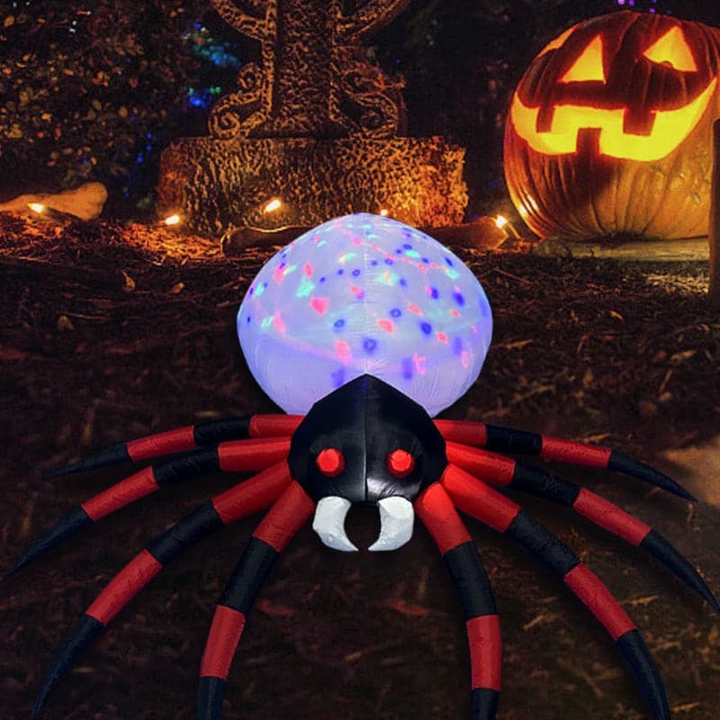 2.4m Large Spider Shape Halloween April Fools Day Party Atmosphere Decoration Built In Rotating LED Light Dacron Inflatable Toys