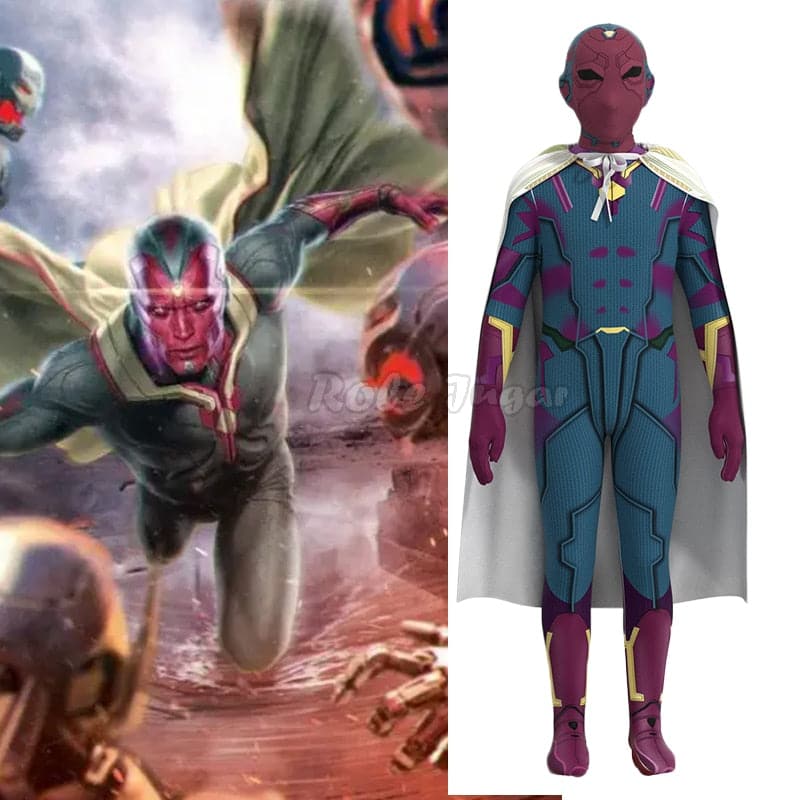Superhero Vision Cosplay Costume Victor Shade Outfit Bodysuit with Cape Wanda Vision Cosplay Halloween Outfit for Audlt Men Kids