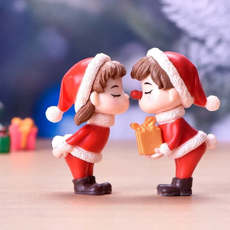 LED Resin Christmas Village Ornaments Set Figurines Decoration Santa Claus Pine Needles Snow View House Holiday Gift Home Decor