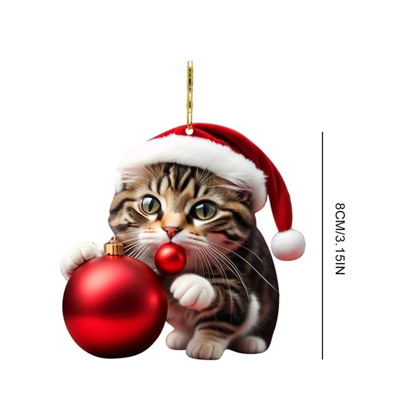 Christmas Tree Cat Pendant 2D Acrylic Christmas Cat Hanging Decoration Funny Christmas Cat Ornaments  Party Decor Props