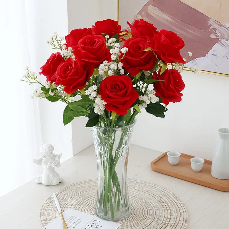 Silk Red Rose Flower Bouquet