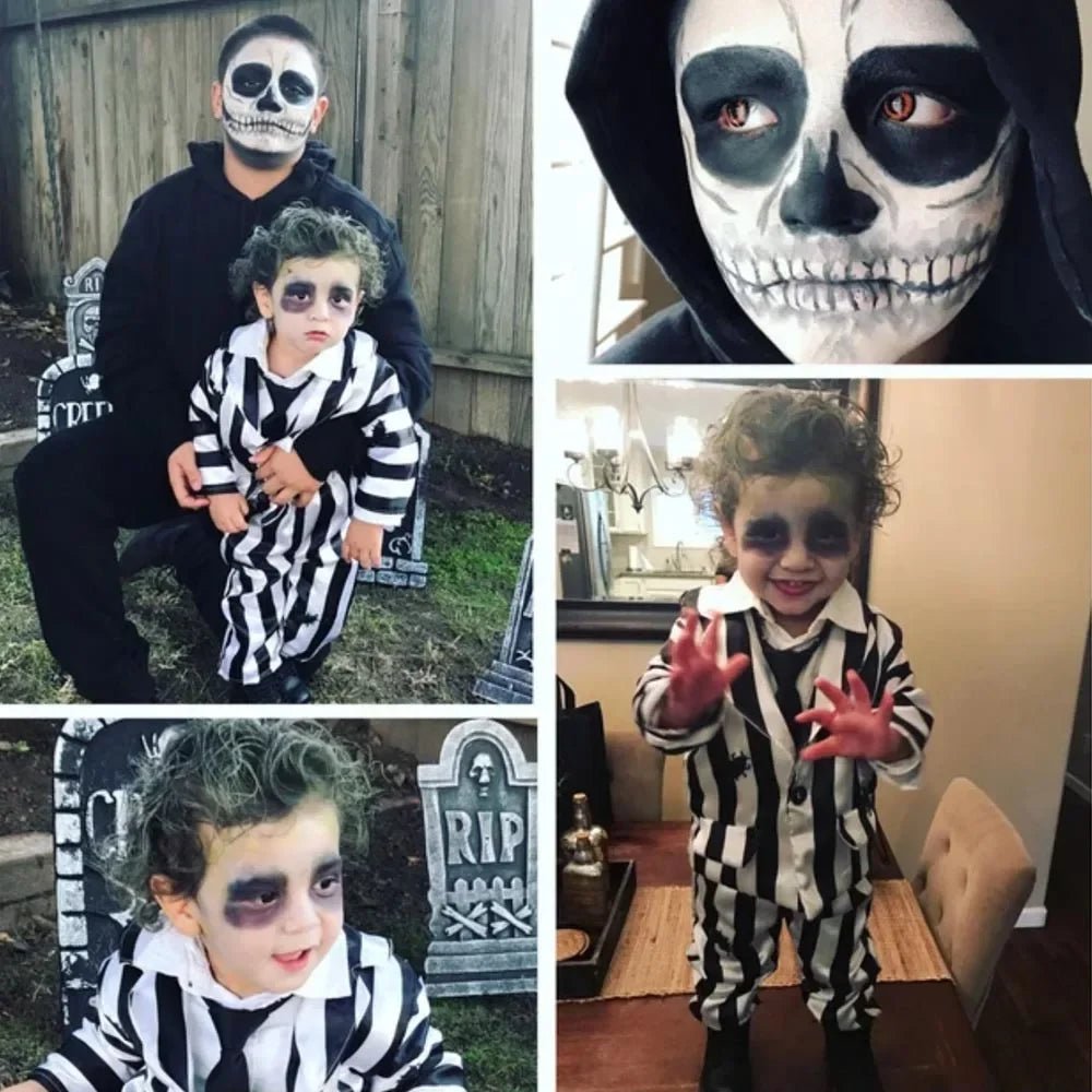 Kids boys Beetle 2 Coat Suit Cosplay Children Boys Girls Striped Top Pants Costume Halloween Carnival Dress Up Party Costume