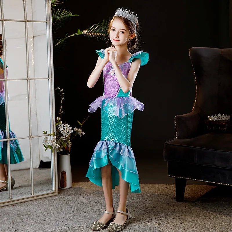 Disney Princess Ariel Cosplay Dress For Girls Halloween Theme Party Mermaid Disguise Outfits Kids Birthday Party Fantasy Costume
