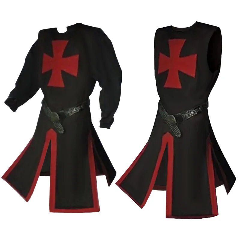 S-4XL Mens Medieval Crusader Knights Templar Tunic Cosplay Costumes Renaissance Halloween Surcoat Warrior Black Plague Cloak Top