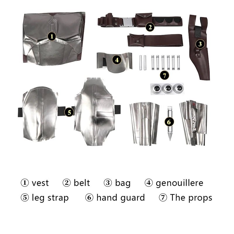 Adult Man Mandalo Cosplay Costume Halloween Din Djarin Leather Cosplay Outfit   Battlesuit Costume Vest Hand Guard Accessories