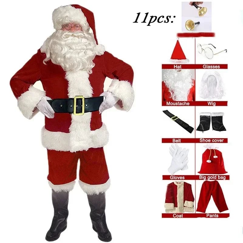 Christmas Santa Claus Cosplay Costume Red Velet Xmas New Year Men Deluxe Classic Adults Christmas Disguise Carnival Party Suits