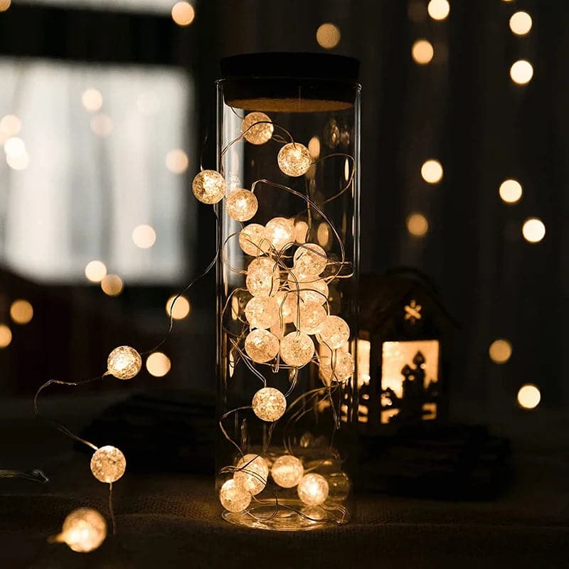 LED Light String Bedroom Living Room Garden Fairy Lights Wedding Christmas Party New Year Decoration Crack Ball Garland Lamp