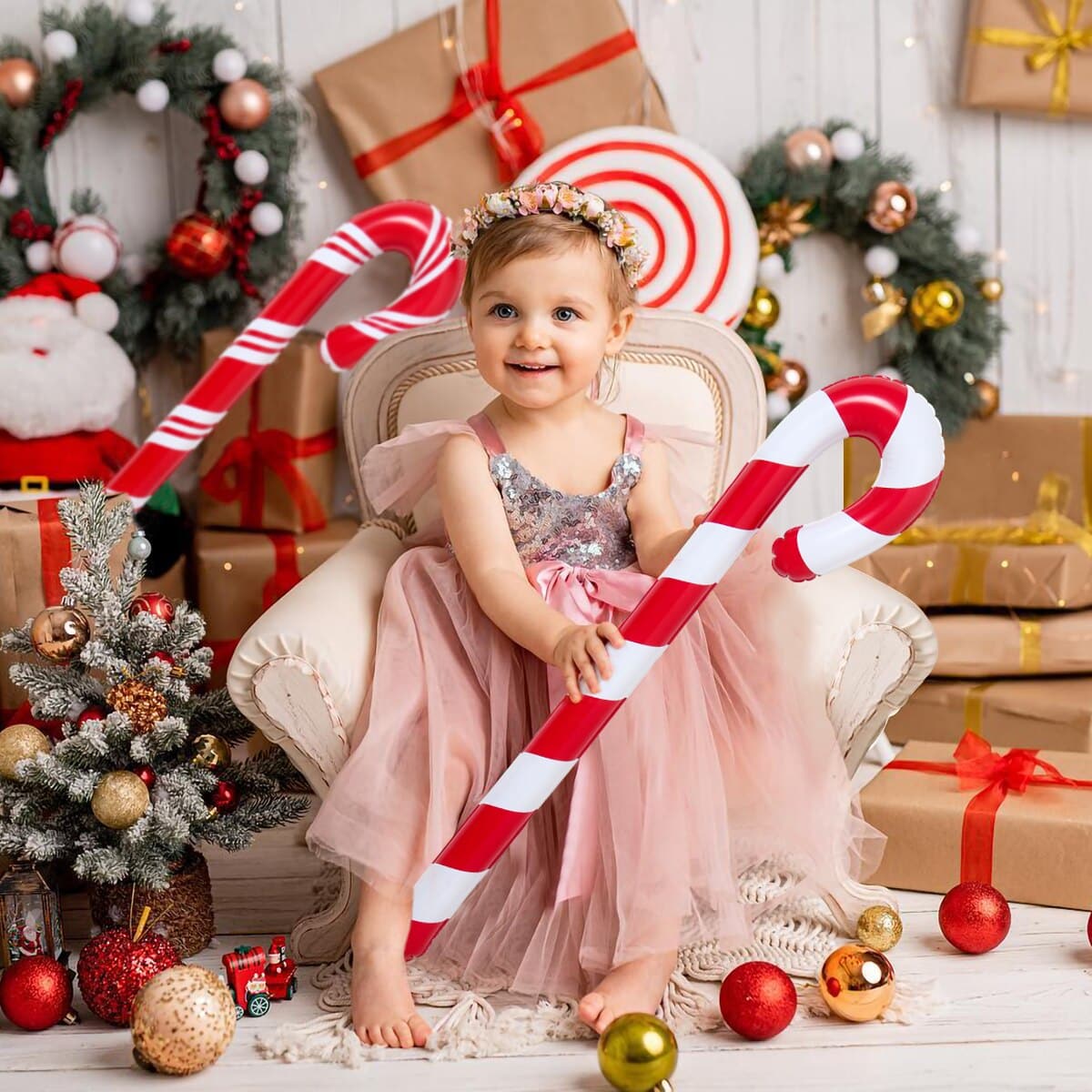 Christmas Inflatable Candy Cane Stick Balloon Merry Christmas Decoration 2023 for Home Navidad Natal Gifts Happy New Year 2024