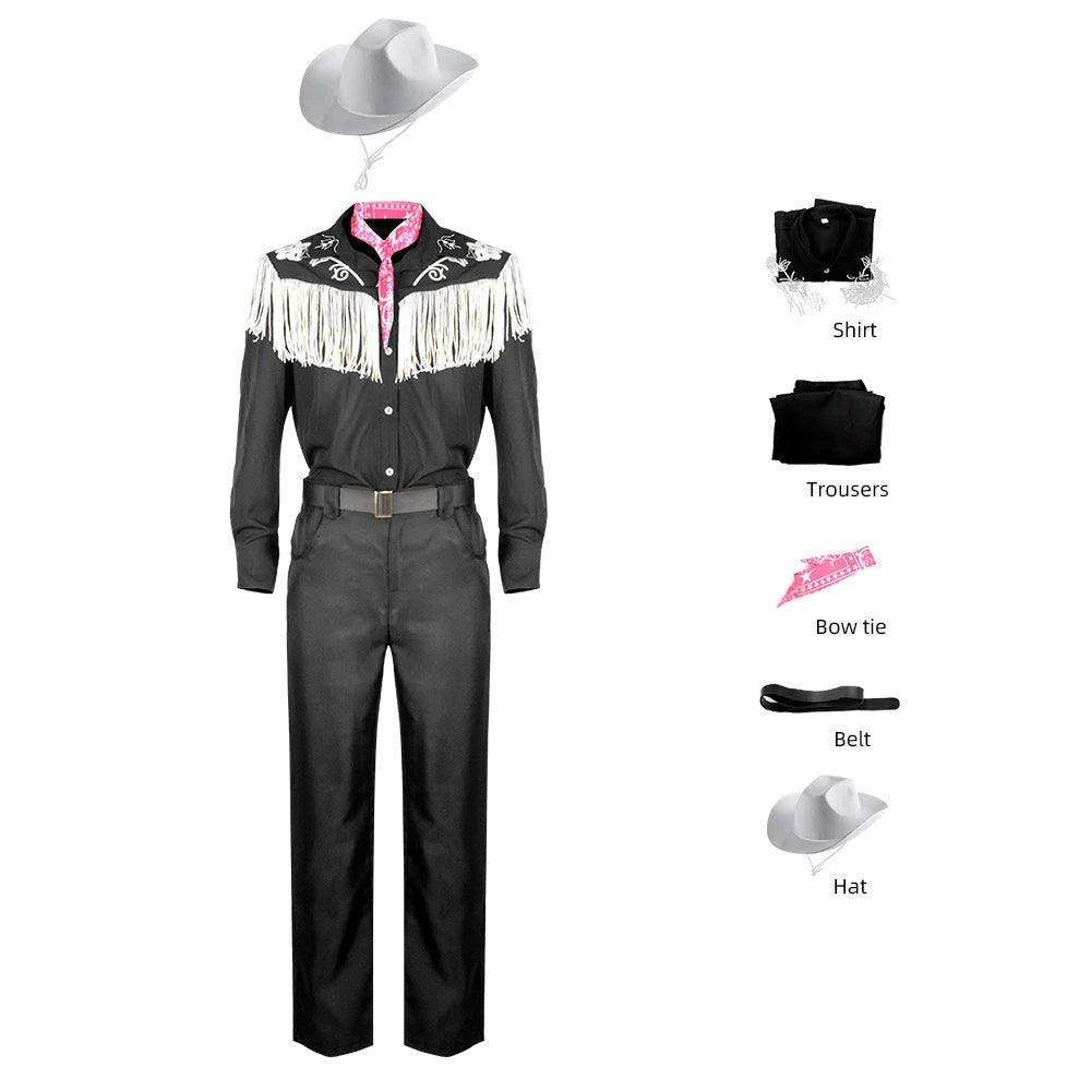 2023NEW Movie Margot Robbie Barbi Cosplay Ken Cosplay For Man Adults Black Cow Boy Halloween Costumes Pink Jumpsuit Role Play