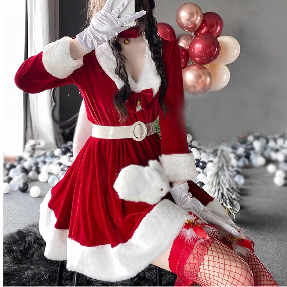 Bunny Xmas Lady Cosplay Christmas Dress Women Santa Claus Suit Costume Set Winter Red Dress Maid Girl Uniform Navidad 2022