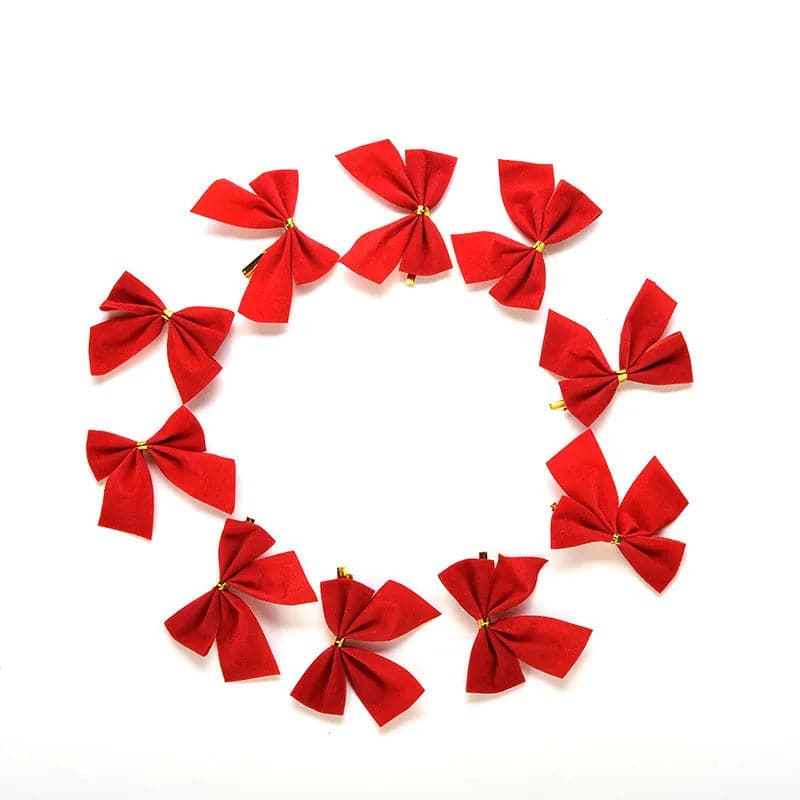 Christmas Bow 5.5cm 12PCS Red Bow Gold Silver Red Cloth Christmas Tree Decorations Hangings