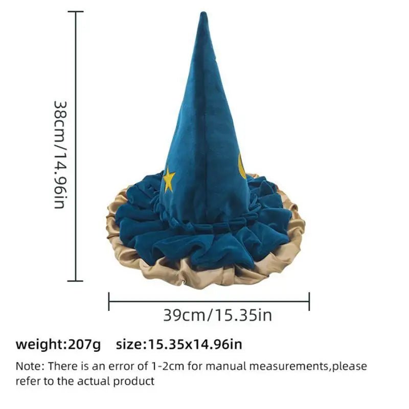 Witch Hat For Women Halloween Witch Hats Women's Fashion Blue Star Moon Pattern Halloween Costume Witch Accessories Adult Wizard