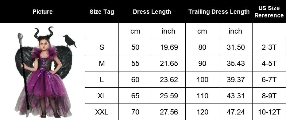 Maleficent Costume Deluxe Girls Halloween Carnival Party Black Trailing Mesh Dress Kids Cosplay Demon Queen Witch Clothes
