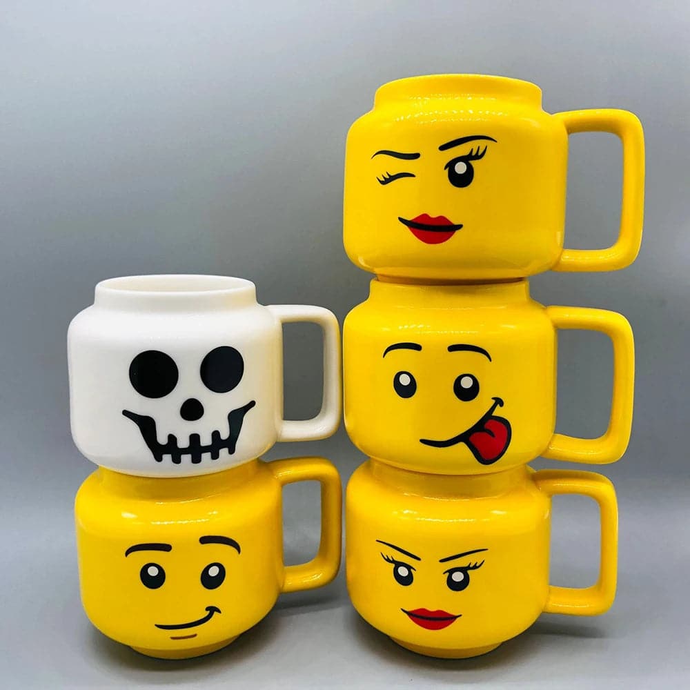 250ml Expression Ceramic Mug Figurine Head Ceramic Cup Cute Smiling Face Drinking Cup Children'S Christmas Gift Cup