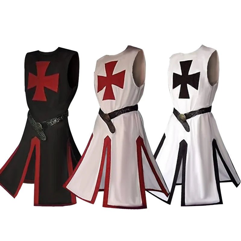 S-4XL Mens Medieval Crusader Knights Templar Tunic Cosplay Costumes Renaissance Halloween Surcoat Warrior Black Plague Cloak Top