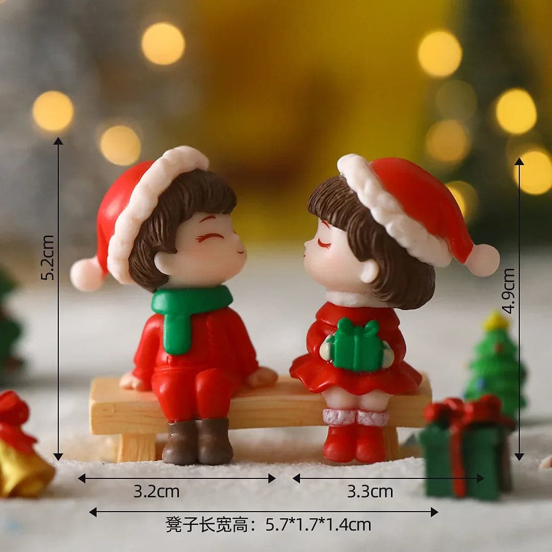 LED Resin Christmas Village Ornaments Set Figurines Decoration Santa Claus Pine Needles Snow View House Holiday Gift Home Decor