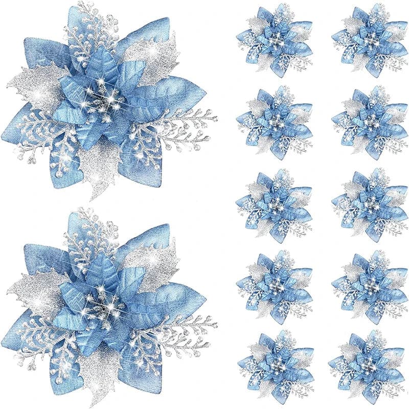 10/5/1pcs 14.5cm Glitter Artifical Christmas Flowers  Christmas Tree Decoration Happy New Year Ornaments Xmas Fake Flowers natal