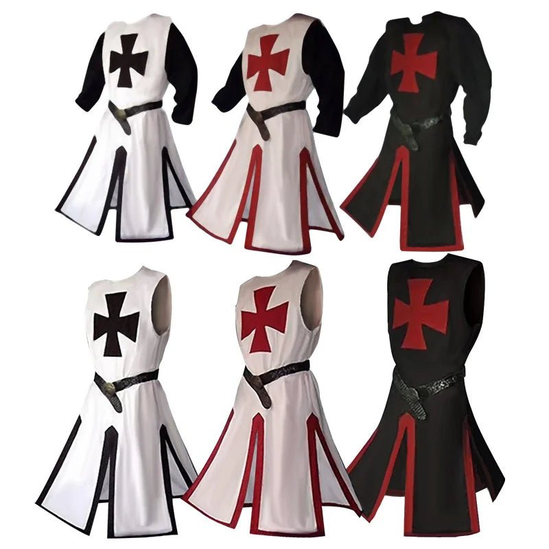 S-4XL Mens Medieval Crusader Knights Templar Tunic Cosplay Costumes Renaissance Halloween Surcoat Warrior Black Plague Cloak Top