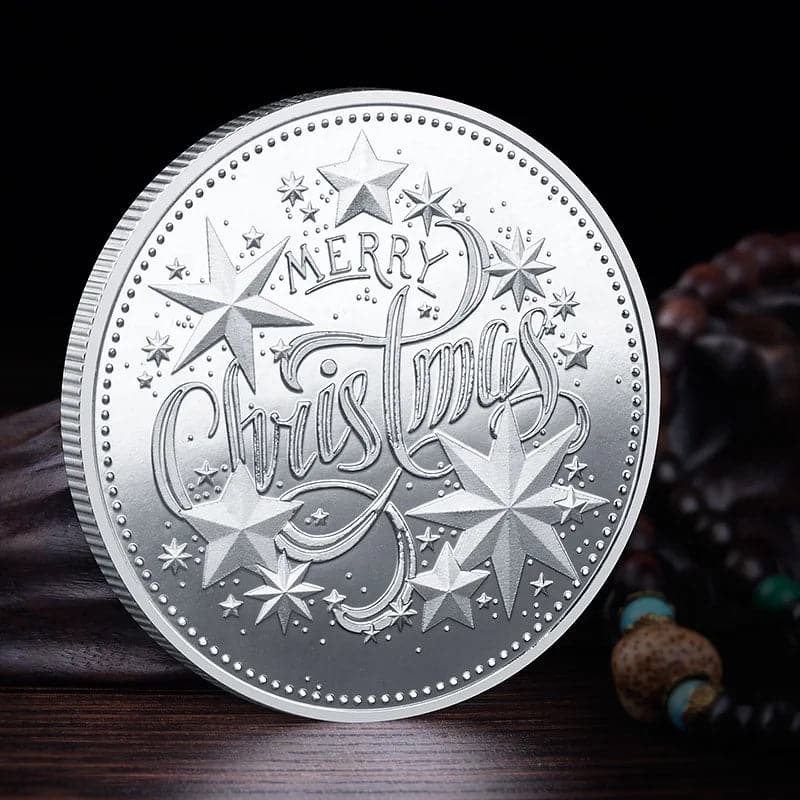 40x2.5mm Merry Christmas Plated Gold Coin Santa Claus Colorful Star Snow Collectible Coins Christmas Souvenirs