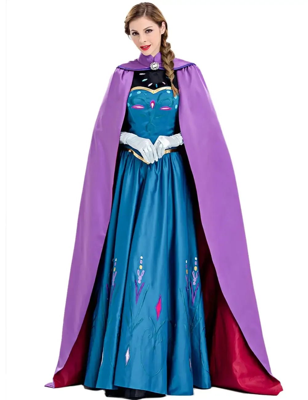 Frozen Anna Princess Long Dress with Clocak Adults Snow Queen Elsa Cosplay Costume Party Dresses for Women Halloween Fancy Dress