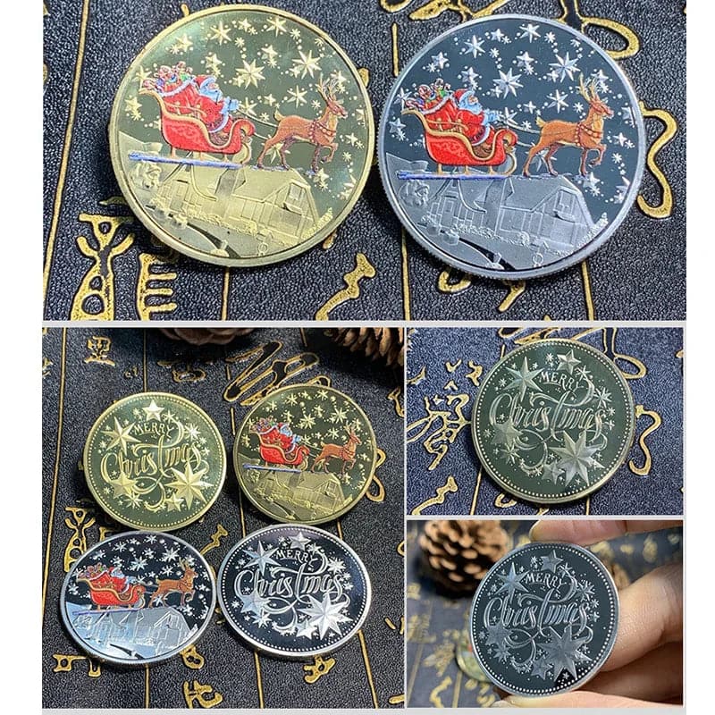 40x2.5mm Merry Christmas Plated Gold Coin Santa Claus Colorful Star Snow Collectible Coins Christmas Souvenirs
