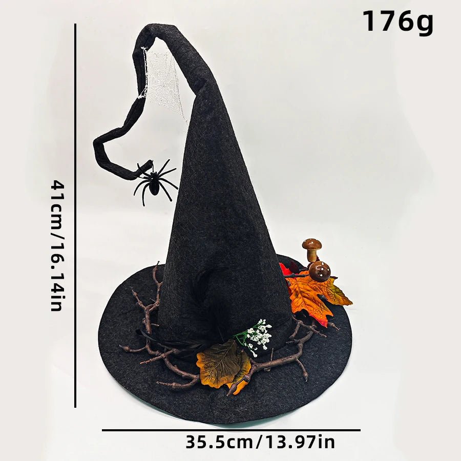 Halloween Witch Hat Cosplay Prop Dress Up Wicked Costume Accessory Spider Web Maple Leaf Hat Flower Mushroom Decor Felt Hat