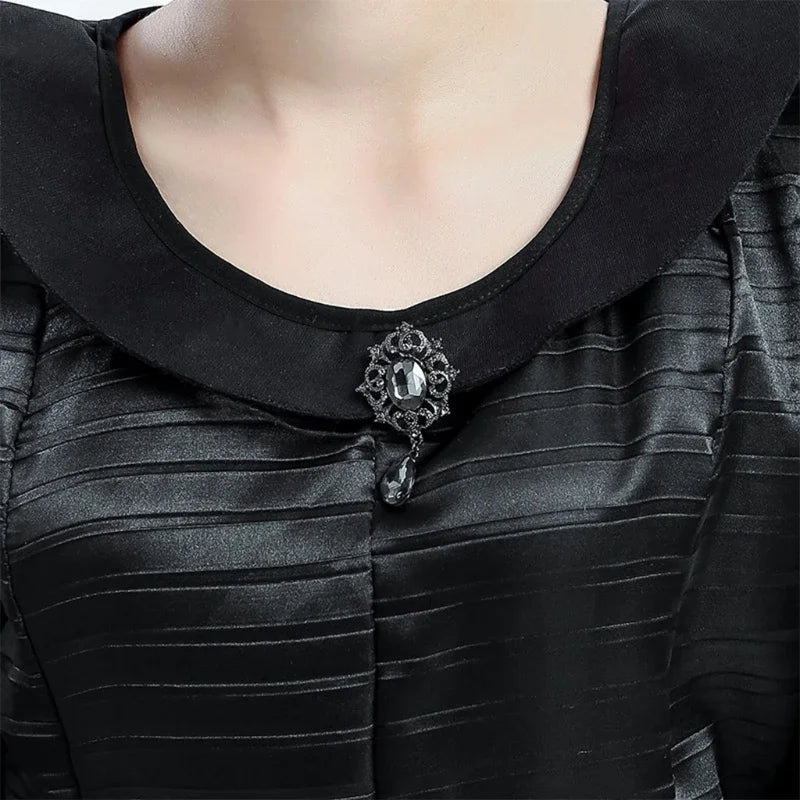 Woman Costume Plus Size Halloween Movie Deluxe Black Long Gown Evil Queen Witch Dress Cosplay Party Costume with Horn Headpiece