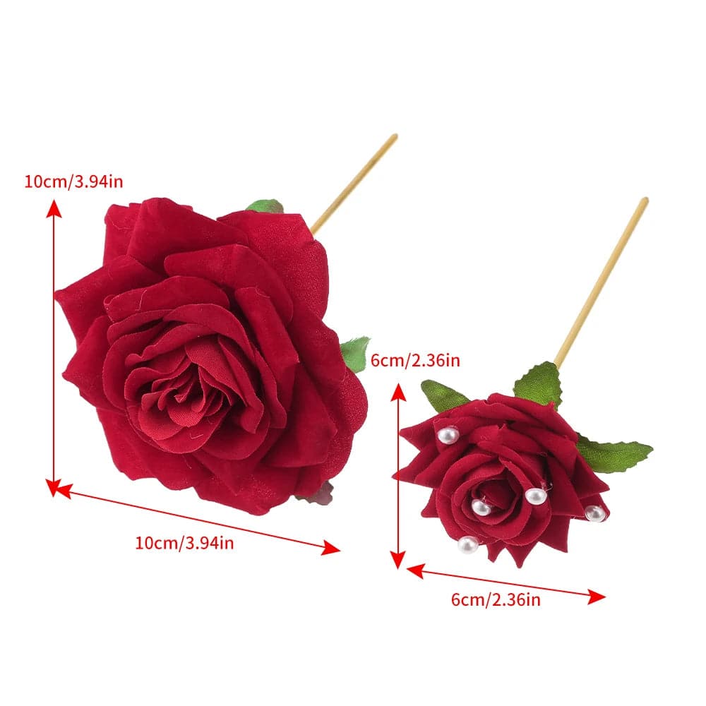 Red Rose Flower Hair Sticks For Women Romantic Festival Hair Clips Girls Fashion Elegant Ponytail Hairpin Hair Accessories