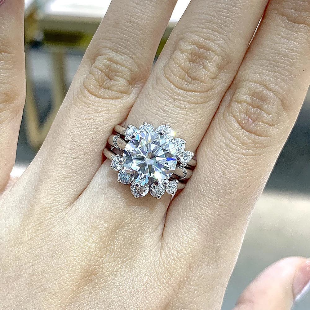 Gorgeous Silver Ring with Diamonds for Her - Sterling Silver Band