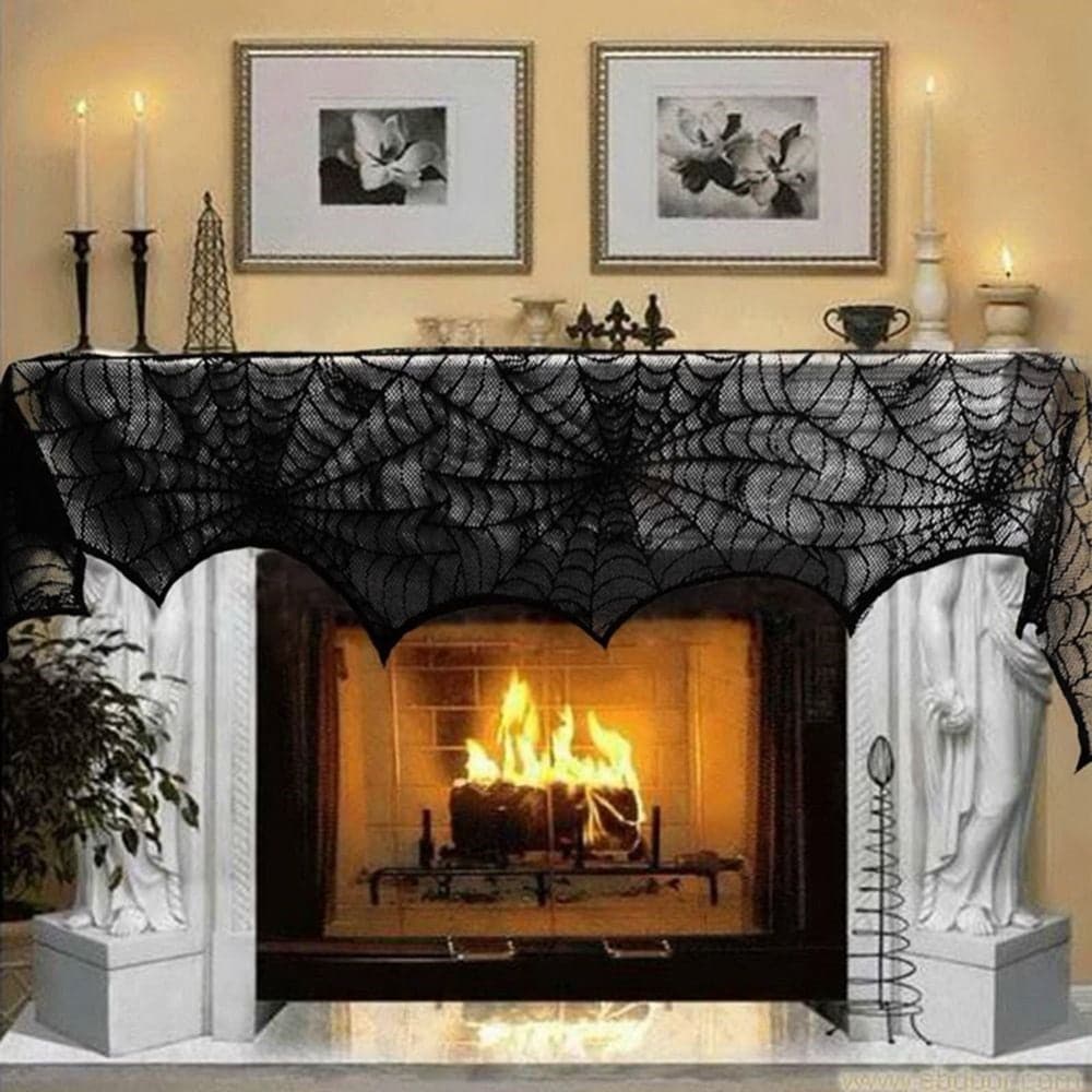Halloween Lace Table Runner Black Spider Web Tablecloth Fireplace Cover Mantel Halloween Decoration for Home Cloth Cover Supply
