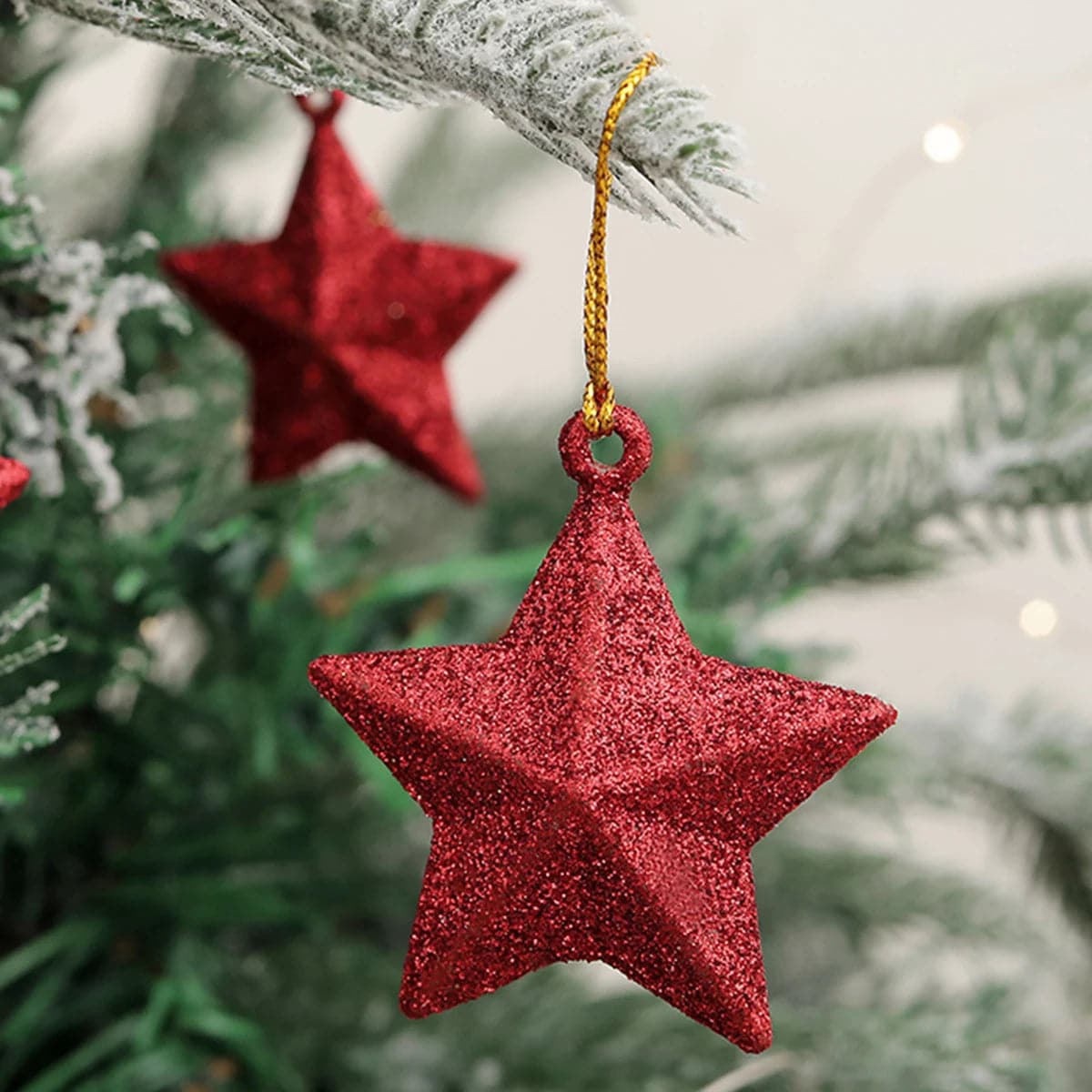 6pcs Decorative arrangement of Christmas tree trumpet glitter five-pointed star pendant
