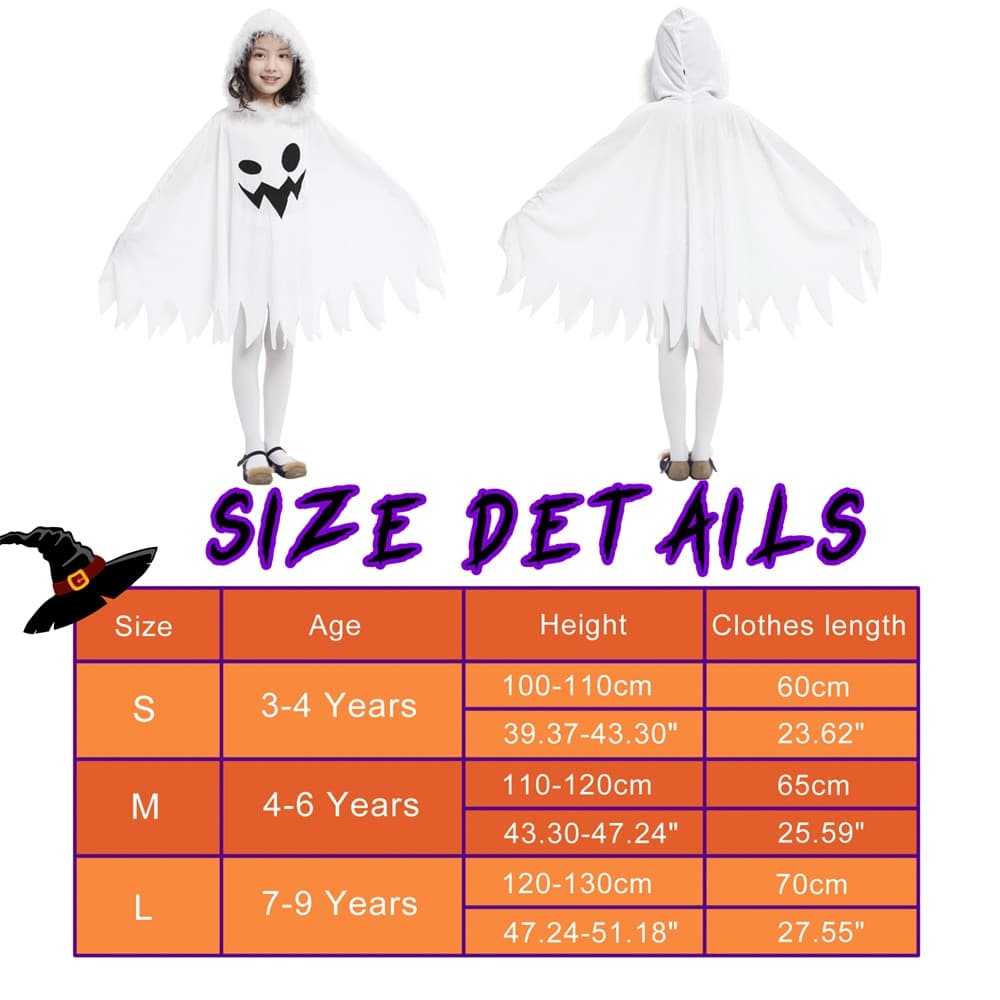Halloween Carnival Cloak with Hood: White Ghost Costume for Girls