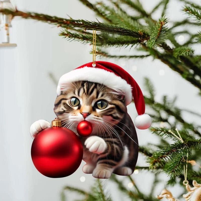 Christmas Tree Cat Pendant 2D Acrylic Christmas Cat Hanging Decoration Funny Christmas Cat Ornaments  Party Decor Props