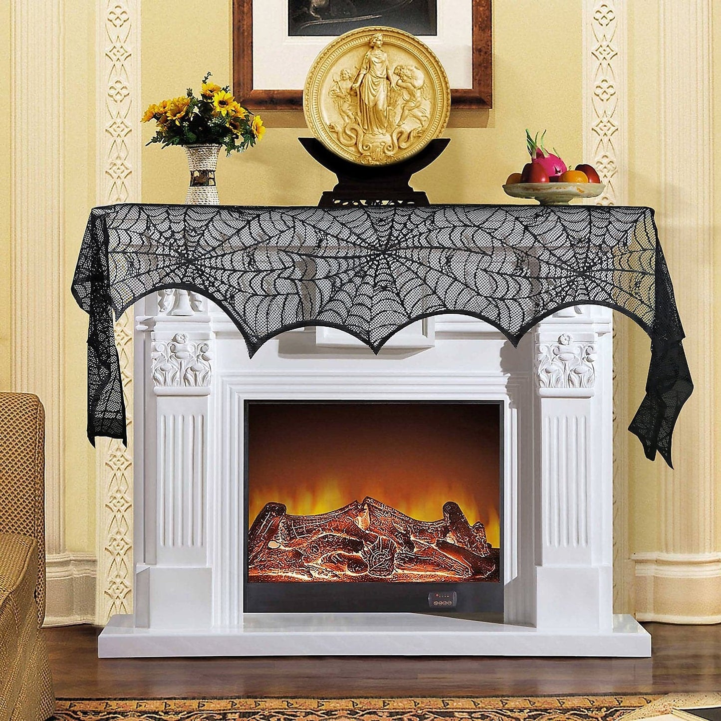 Halloween Lace Table Runner Black Spider Web Tablecloth Fireplace Cover Mantel Halloween Decoration for Home Cloth Cover Supply