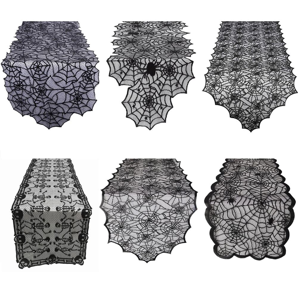 Halloween Lace Table Runner Black Spider Web Tablecloth Fireplace Cover Mantel Halloween Decoration for Home Cloth Cover Supply