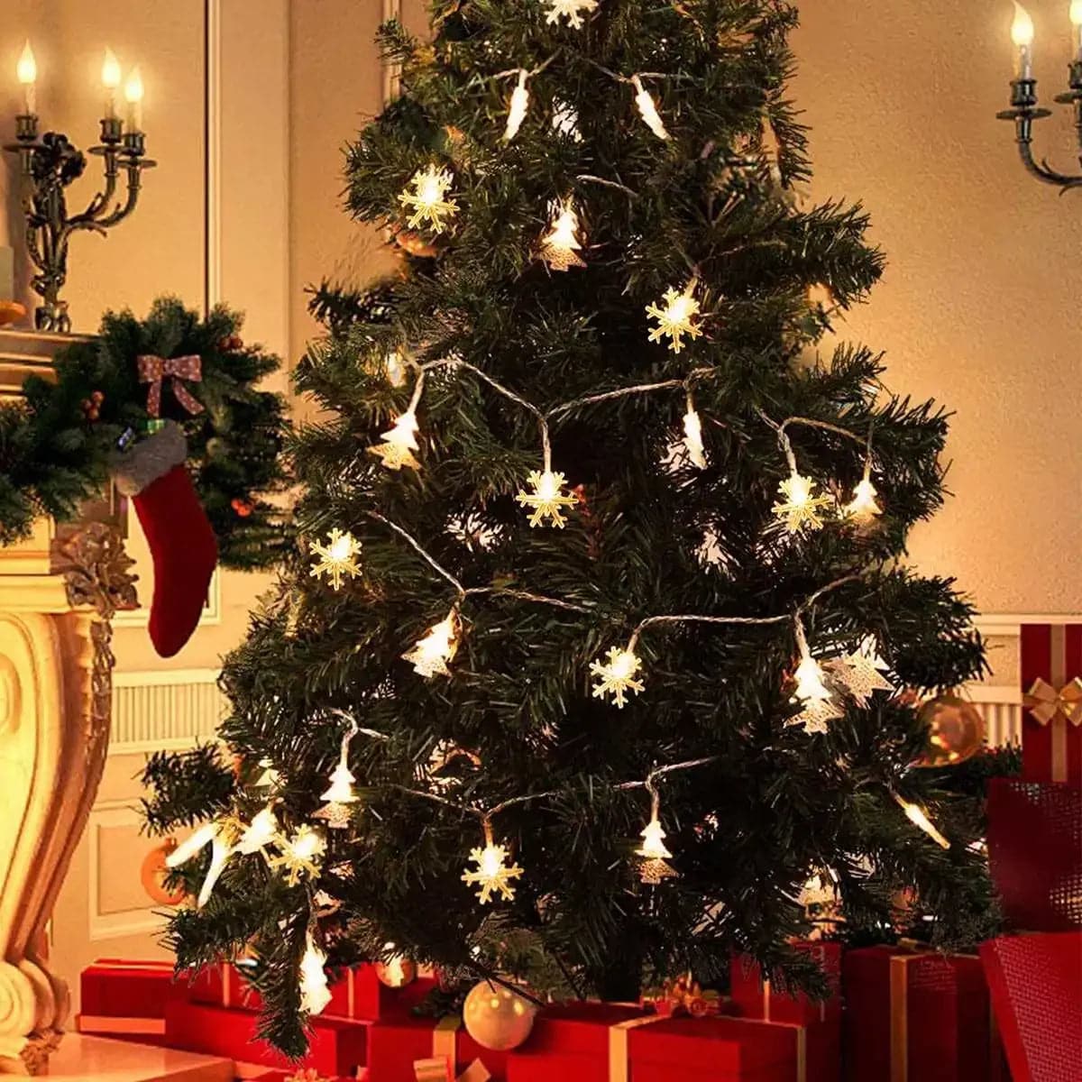 Christmas LED Snowflakes Star String Lights Christmas Garland Battery Powered Fairy Lighting Strings Lamps For Xams Tree Decor
