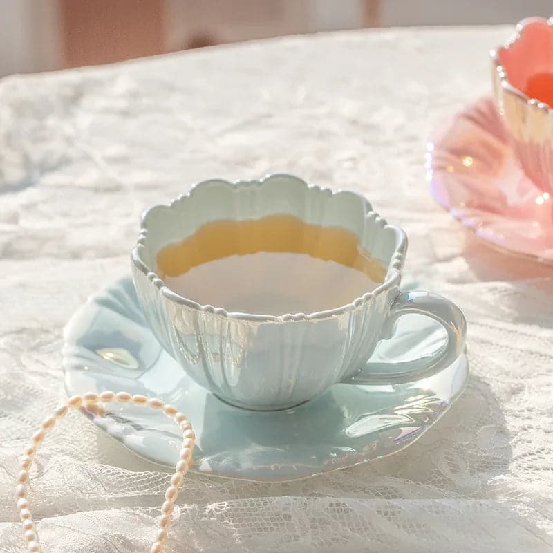 Petal Ceramic Cup Creative Simple Coffee Cup Saucer Office Afternoon Tea High-end Drinkware High-end Kitchen Accessories