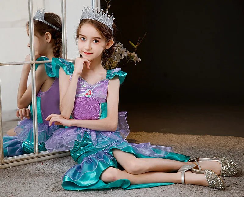 Disney Princess Ariel Cosplay Dress For Girls Halloween Theme Party Mermaid Disguise Outfits Kids Birthday Party Fantasy Costume