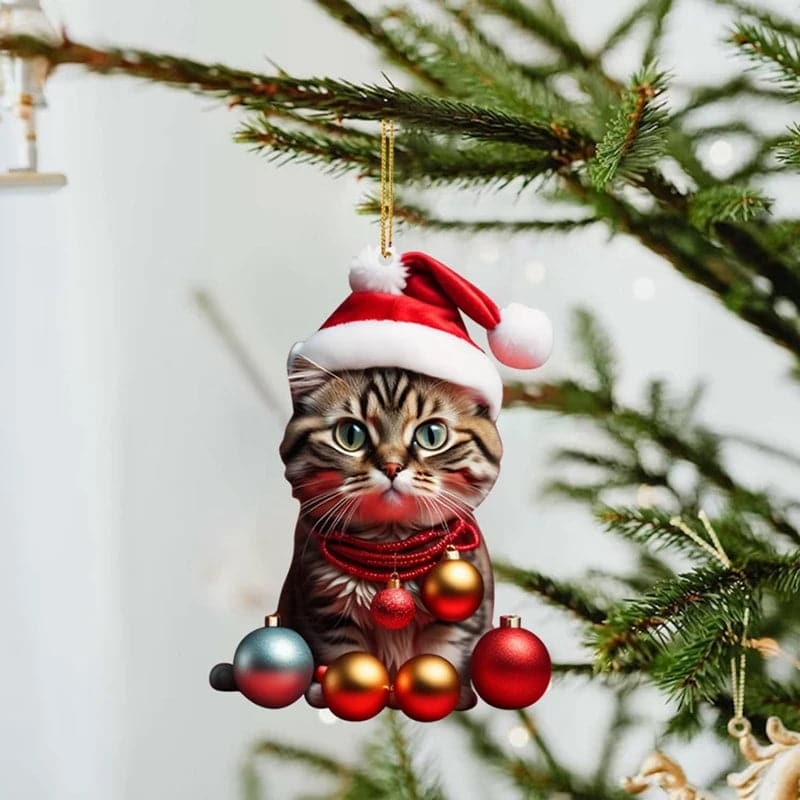 Christmas Tree Cat Pendant 2D Acrylic Christmas Cat Hanging Decoration Funny Christmas Cat Ornaments  Party Decor Props