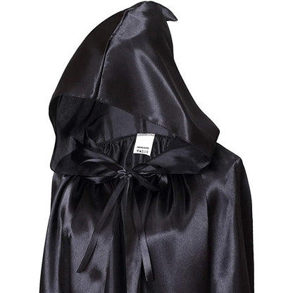 Halloween Witch Wizard Cosplay Costume Hood Cloak Adult Kids Satin Medieval Cape Shawl Vampire Devil Cosplay Clothing Long Robe