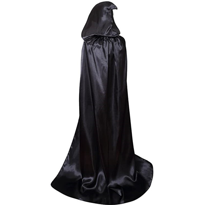 Halloween Witch Wizard Cosplay Costume Hood Cloak Adult Kids Satin Medieval Cape Shawl Vampire Devil Cosplay Clothing Long Robe