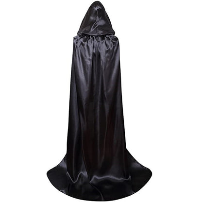 Halloween Witch Wizard Cosplay Costume Hood Cloak Adult Kids Satin Medieval Cape Shawl Vampire Devil Cosplay Clothing Long Robe