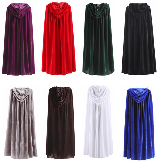 Medieval Velvet Cloak Halloween Witch Wicca Vampire Cosplay Costume Red Cape for Adult Kids Hooded Robe Carnival Outfit Cover