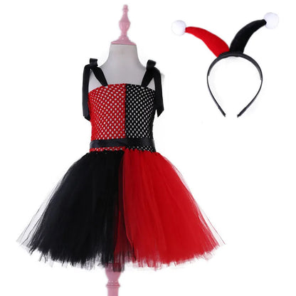 Halloween Girls Costumes Children Witch Crown Princess Dress Mesh Tutu Dress Festival Dress Anime Cosplay