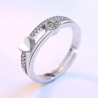 Double Heart Zirconia Ring for Women - Luxury Sterling Silver Ring