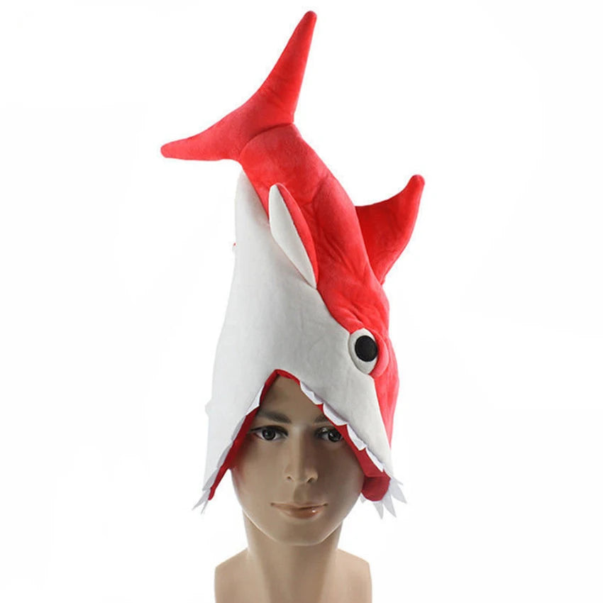 Plush Party Hats for Adults and Kids, Shark Costume Hat, Animal Theme Party, Red, Gray, Blue