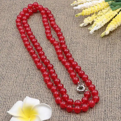 Long Chain for Women Statement Necklace Natural Stone Red Jades Round Beads Chains Trendy Gift Jewelry Elf on The Shelf 36" A948