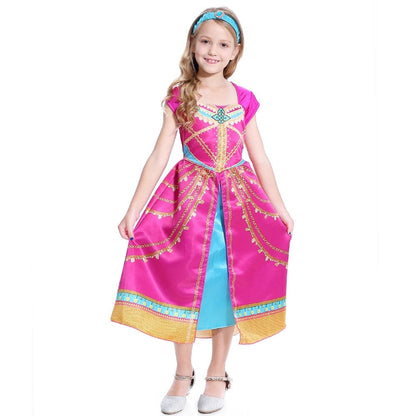 Movie Girls Kid Summer Jasmine Princess Dance Dress Children Aladdin Halloween Party Performance Costume Top Skirt Pant Set